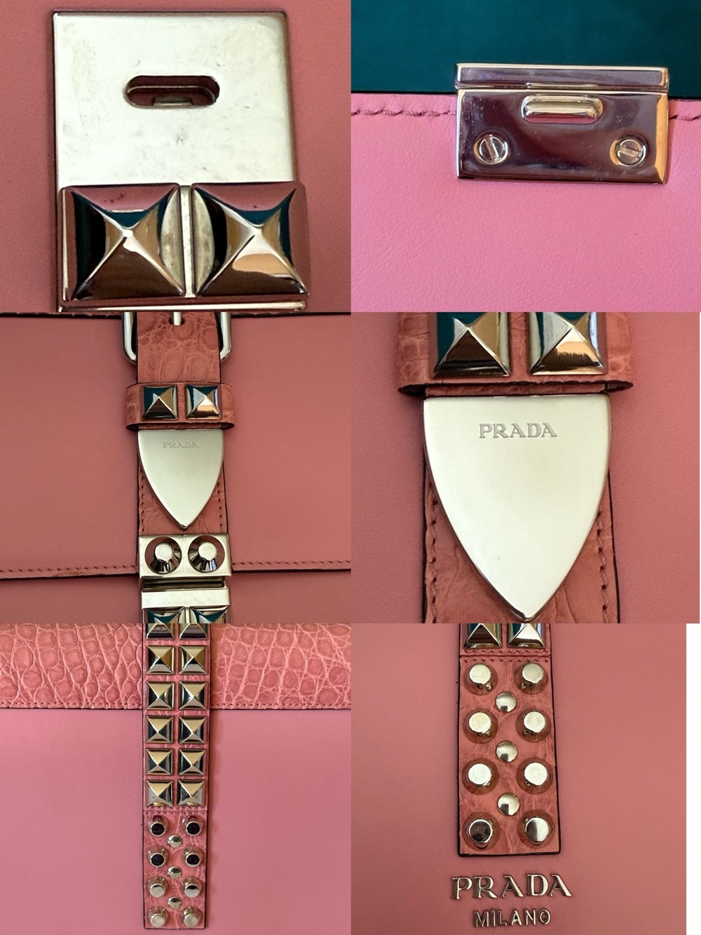 Prada Elektra 1BD120 Pink Studded Flap Shoulder Bag - Picture 12 of 16